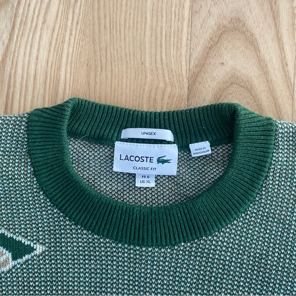 Lacoste Monogram Jacquard Logo Crewneck Sweater Green Paris Preppy Heritage XL - Picture 7 of 7